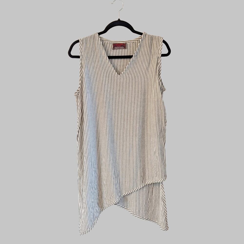 Tienda Ho Handwoven Morocco Stripe Tunic Top  OS Asymmetrical Hem Artisan